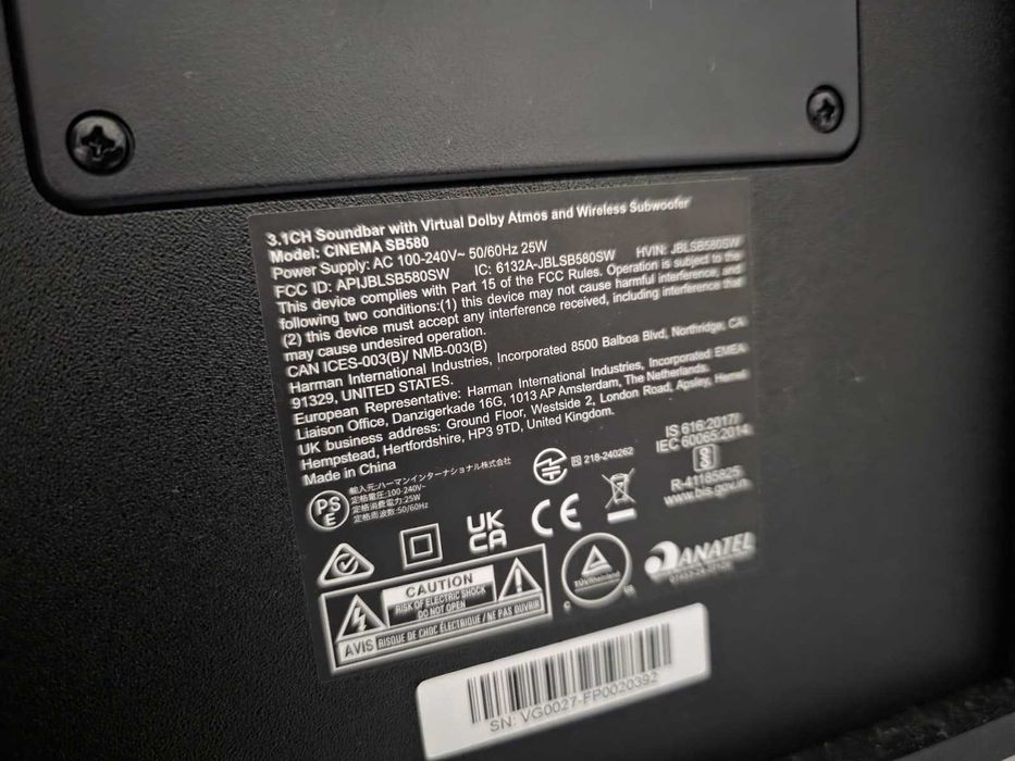 Soundbar JBL SB580, 3.1, 440W, Subwoofer Wireless, Dolby Atmos, negru