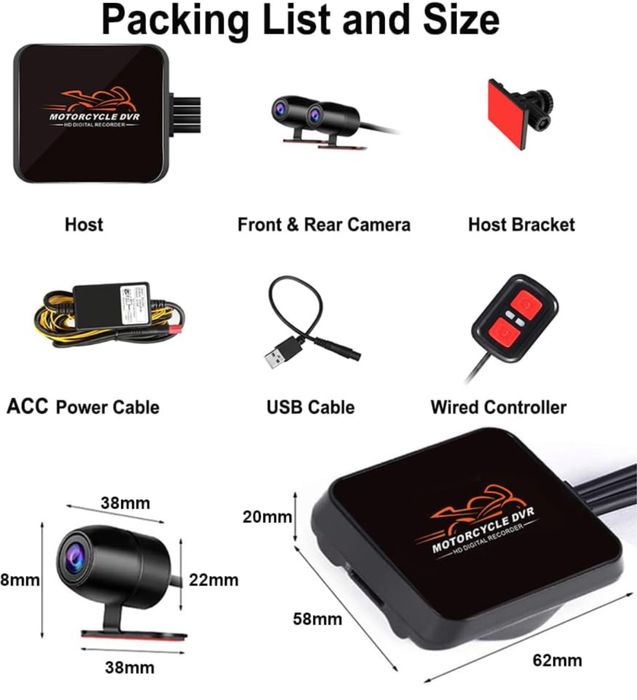 Camera dubla 1080P motocicleta, unghi 130 grade, nocturna, senzor G