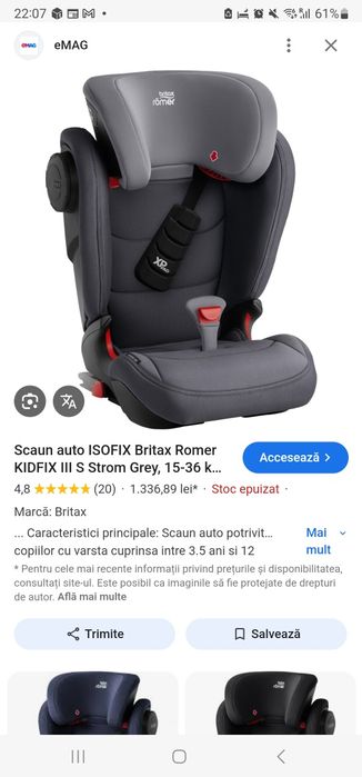 Vând scaun copii Britax Romer