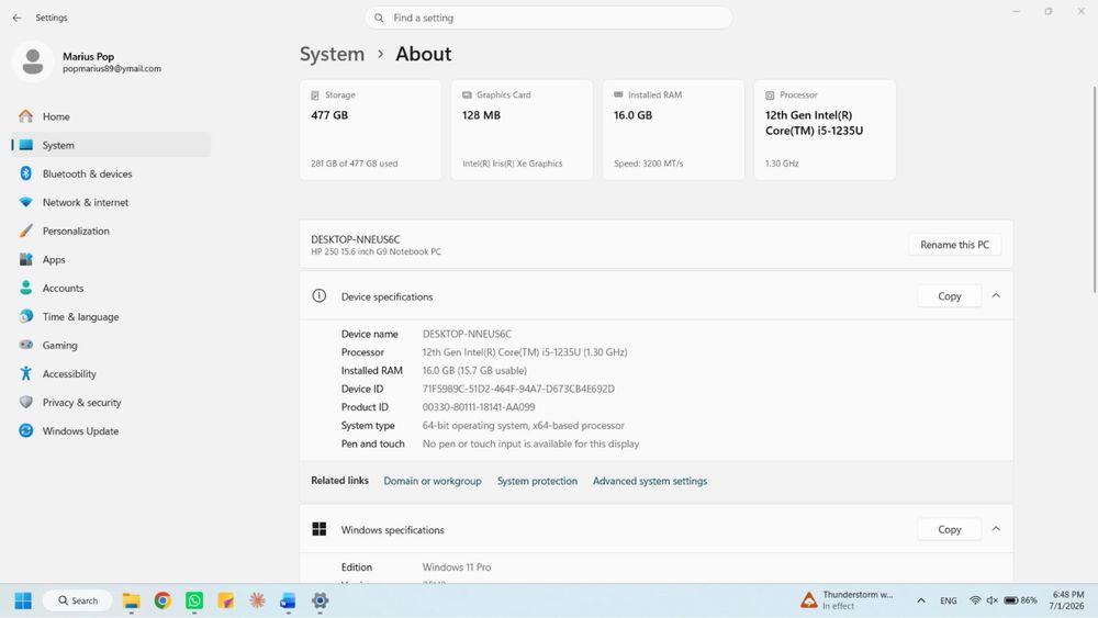 Laptop HP 250 G9 | i5-1235U | 16GB RAM | 512GB SSD |