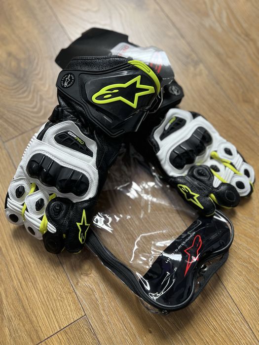 Mănuși Moto GP Racing – Alb/Verde Neon– Protecție Premium