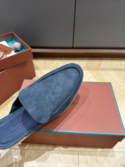 Loro Piana Summer Charms Walk Mule / Slipper - Blue Suede - №42