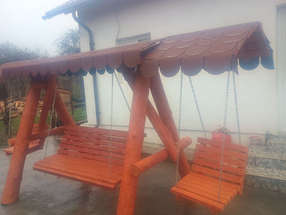 Leagăne rustice din lemn masiv, mese rustice facem și la comandă