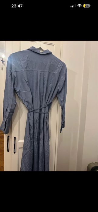 Rochie MANGO albastru regal S-M tip cămașă lungă cu mâneci