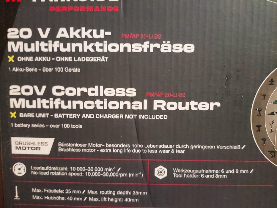 Freza multifunctionala pentru lemn Parkside Performance pe acumulator de 20 V