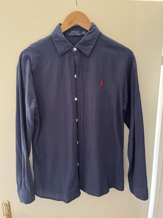 Тъмно-синя ленена риза Ralph Lauren