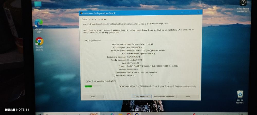 Laptop HP cu I7, 8 G RAM , memoria 250 g