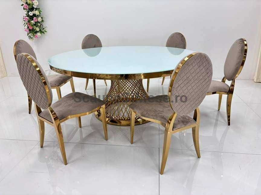 Masa Nunta Aurie, Evenimente, Luxury, Rotunda, 150cm, Baza Spirala