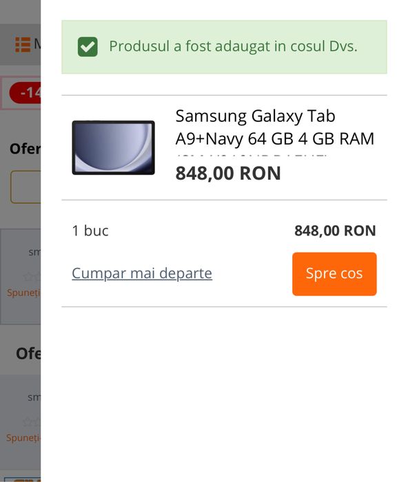 Samsung Galaxy Tab A9+Navy 64 GB 4 GB RAM. Sigilata, transport inclus