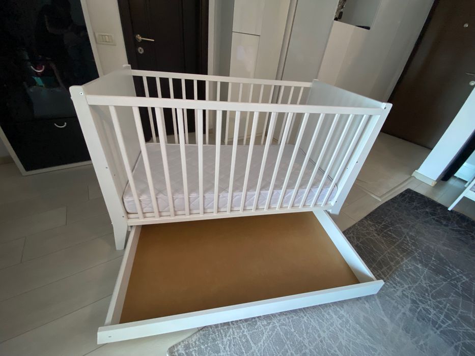 Pătuț pentru copii 120x60 cm, ALB+saltea Kokos integral 120x60x10 cm