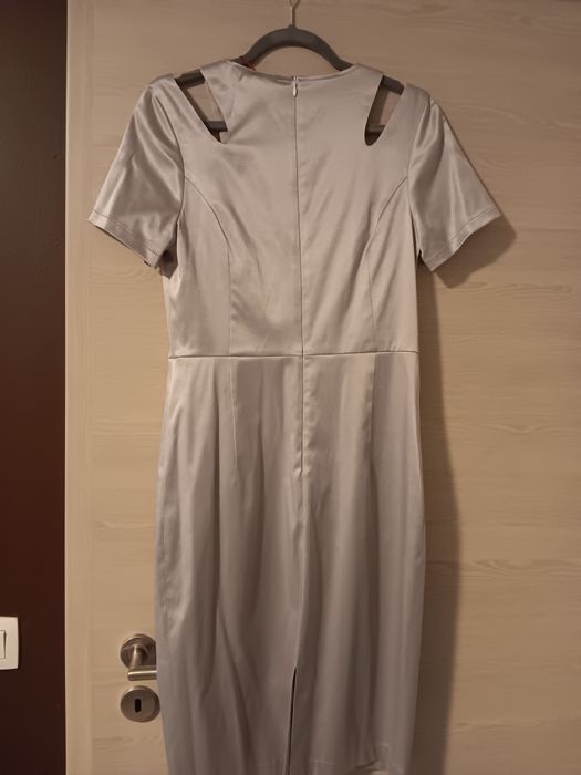 Сребрист дамски костюм, рокля и сако, Etere, с етикет