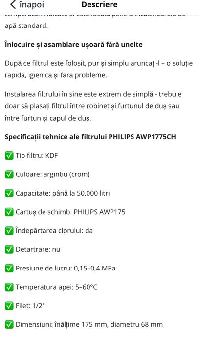Filtru de dus, Philips AWP1775CH