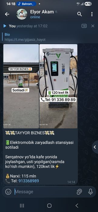 Elektromobile stansiya sotiladi