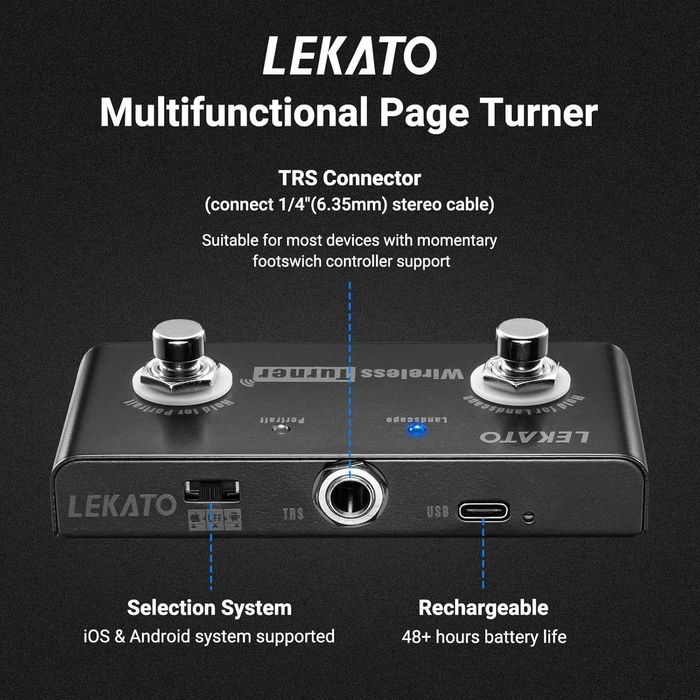 LEKATO Bluetooth педал за превключване на страници за таблети,телефони