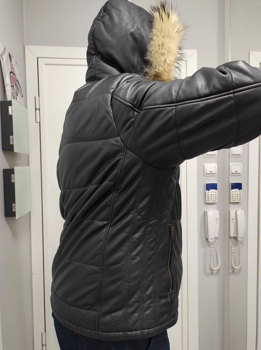 ЧЕРЕН ПЕТЪК -50% !!! Кожено есенно-зимно яке с качулка, размер XXL