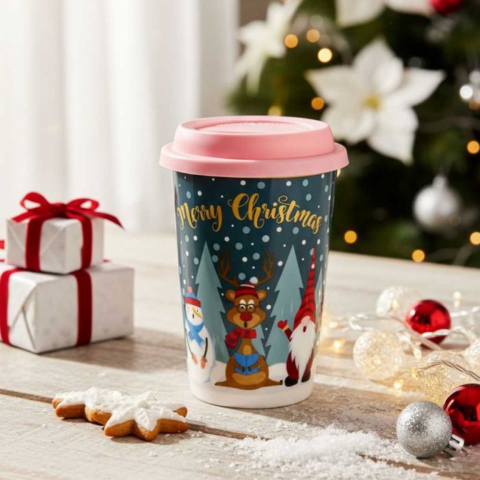 Порцеланова Коледна чаша със силиконов капак