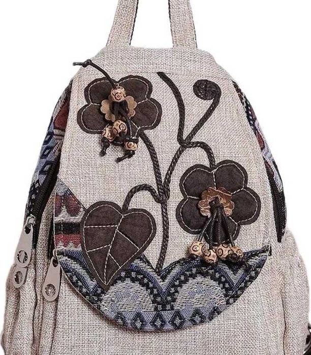 Rucsac textil maro flori