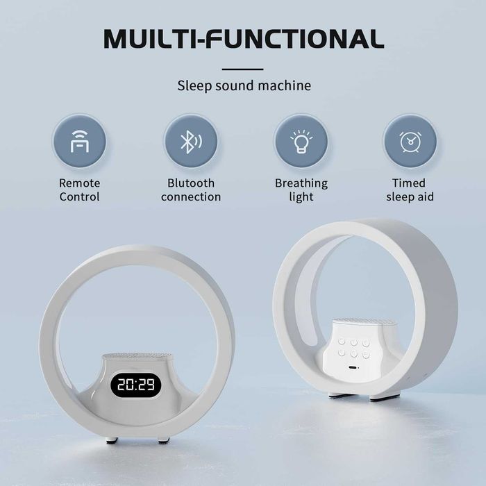 Машина за бял шум с дистанционно, 8 цвята, с 20 звука, таймер