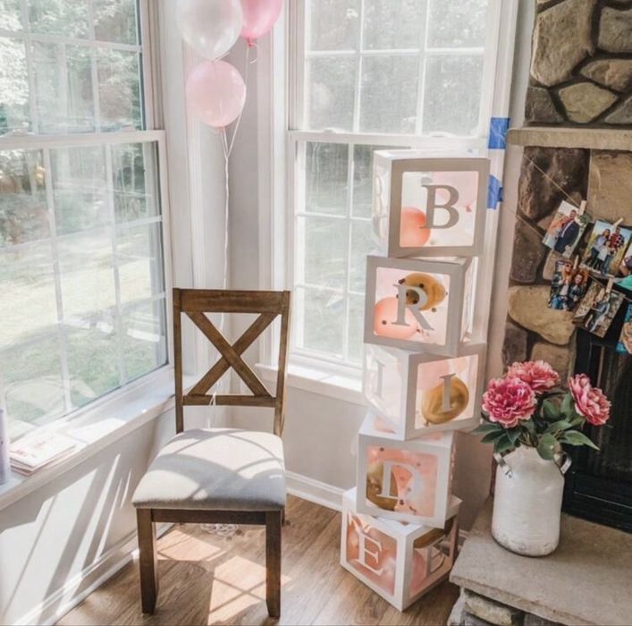 Бели Кутии за балони, украса Baby, One, Two, Three, Bride, Love