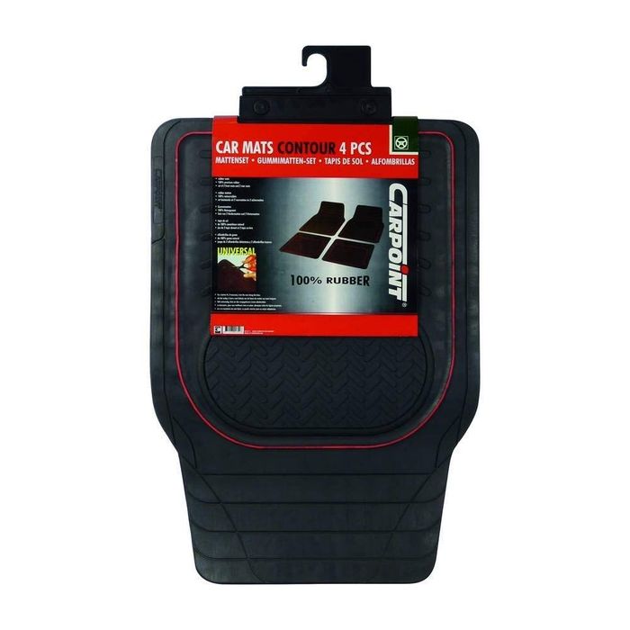 Covorase auto din cauciuc Carpoint universale cu dunga rosie, 4 buc.