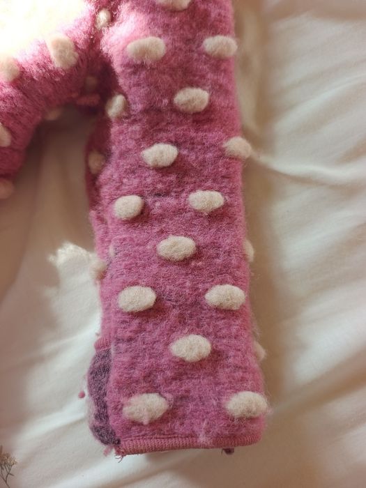 Salopeta Pure Pure cu botosi si manusi din lana fiarta - Dusty Pink