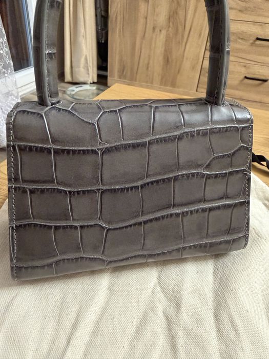 BY FAR Grey Croc Mini Top Handle Bag