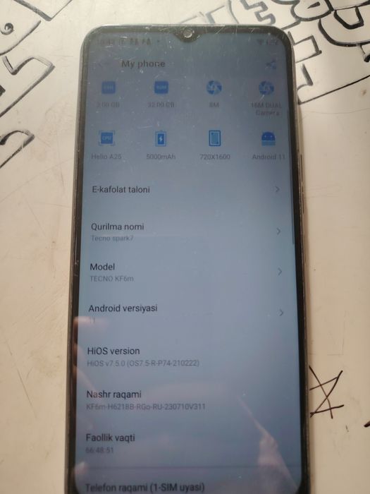 Tecno spark 7 xolati yaxshi xamma joyi ishlaydi bateraki yaxshi ketadi
