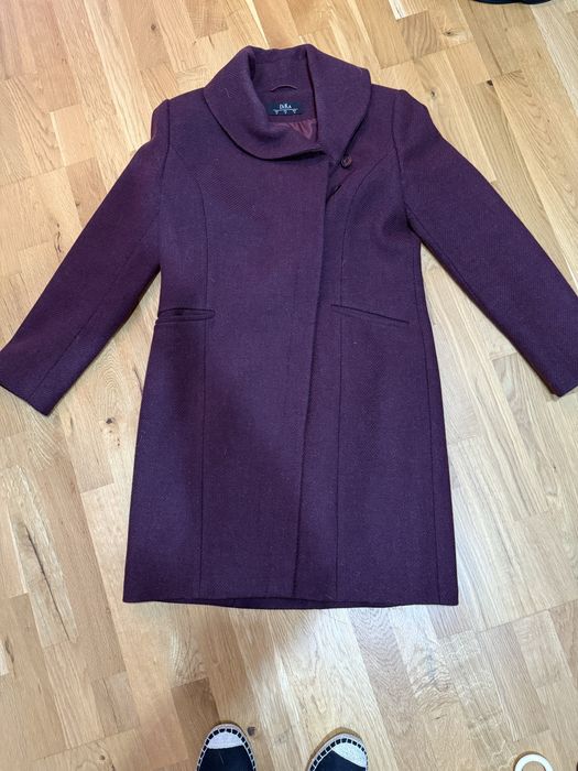 Вълнено палто , ДиКа, винено червено с релееф рибена кост