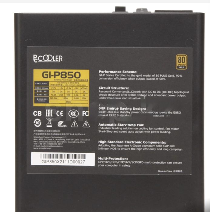 Блок питания ATX 850 W PCCooler GI-P850