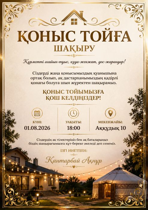 Тойға шақырту жасаймын