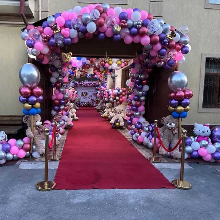 Оформление шарами выписки из роддома день рождения Тедди медведь