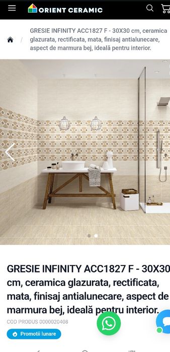 2 cutii de gresie Infinity, ceramica glazurata, rectificata, antialunecare, 30x30, la jumatate de pret