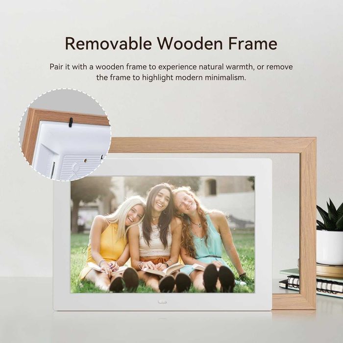 Чисто нова 10.1" Дигитална фото рамка BWJBSW – HD IPS екран дървена...