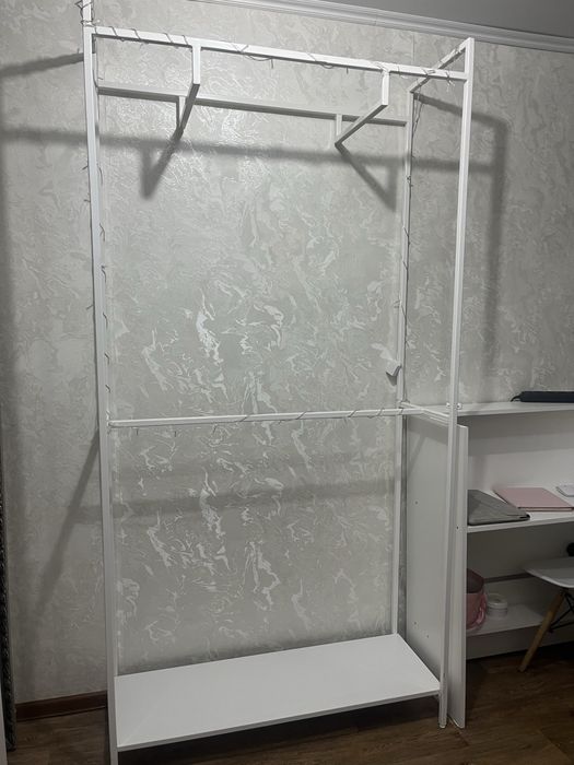 вешалка для одежды с полкой Металлическая, белая