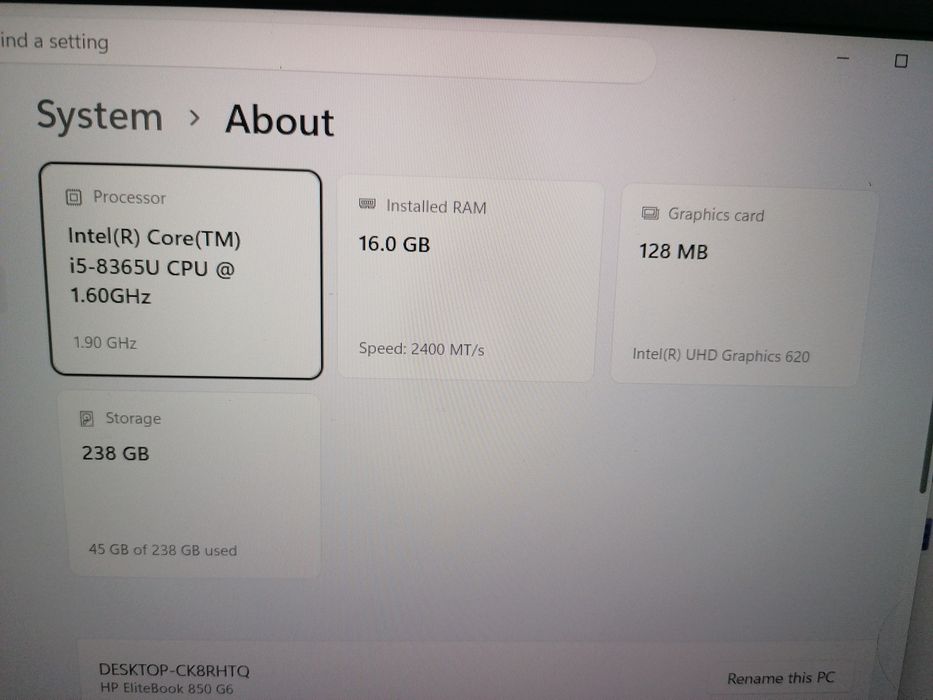 HP EliteBook 850 G6 procesor I5 16Gb Ram
