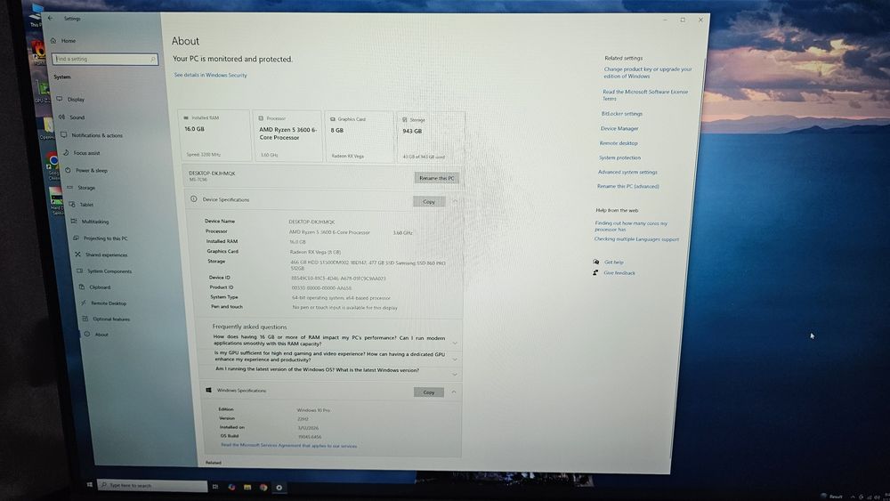 Pc gaming Ryzen 5 3600,Video Amd Vega 8gb ,16 Gb DDR4 3200Mhz,1 tb