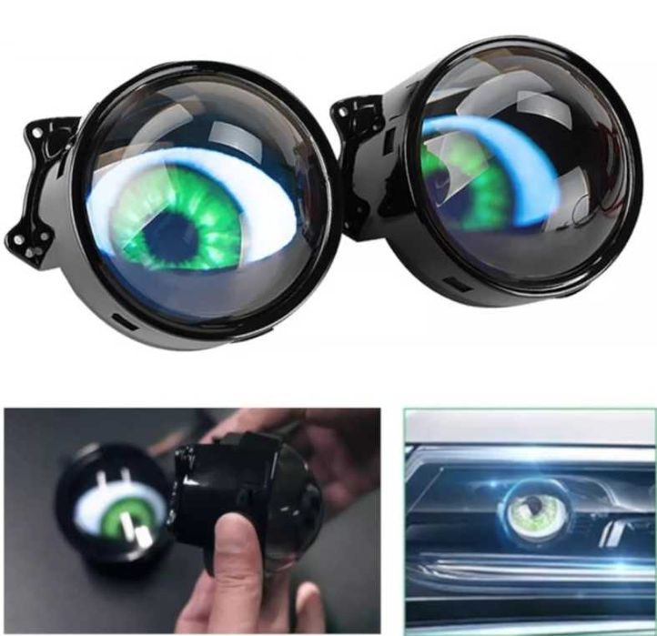 Комплект 3D LED фарове халогени дяволски очи Devil Eyes с лупи 3"инча