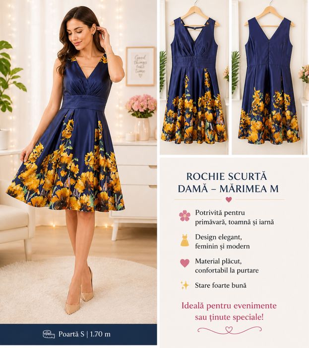 Rochie satin inflorata marimea M