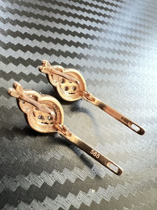 Нов Уникални обеци от 14k руско злато 585 с диаманти