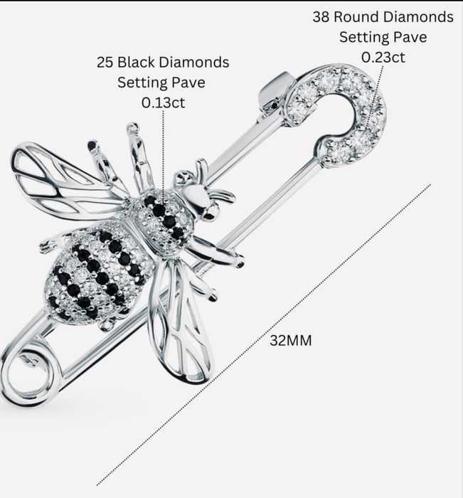 Broșă din argint cu diamante naturale 0,36 ct