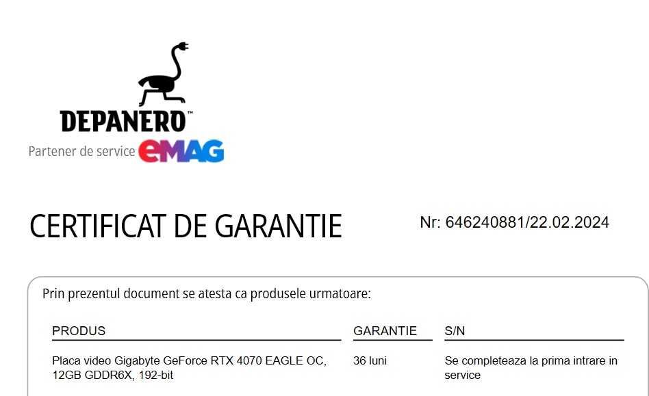 Placa video Gigabyte GeForce RTX 4070 EAGLE OC 12GB GDDR6X 192-bit