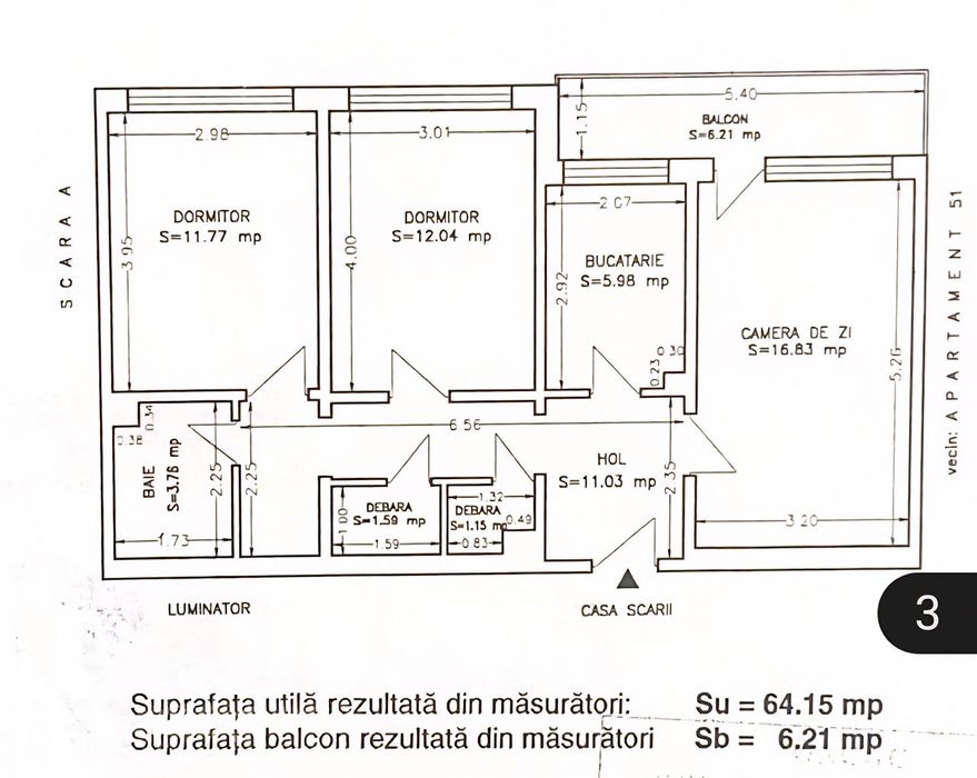 Apartament constanta 3 camere decomandat zona Abator