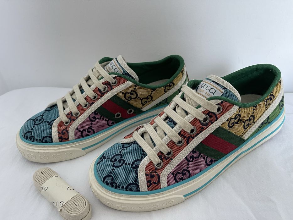 Gucci 1977 GG Logo Canvas Tennis Sneakers Multicolor