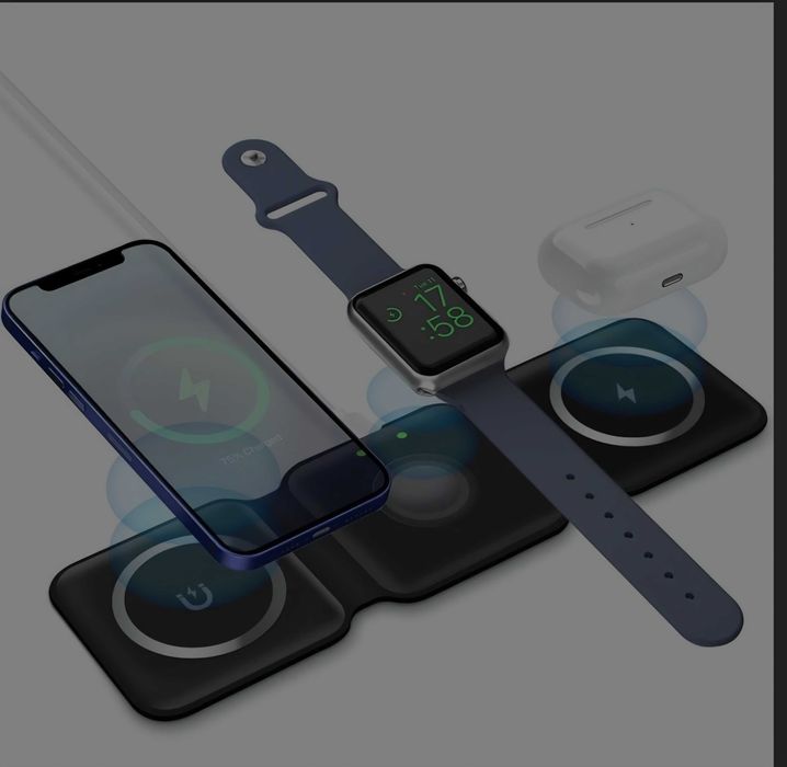 Безжично зарядно Schwaiger POWER4YOU 3-в-1, 15W, сгъваемо