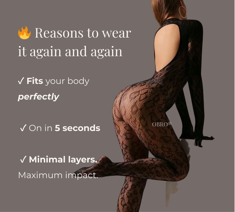 Costum Sexy din Plasă Elastică Leopard, Efect Second Skin - Negru, One