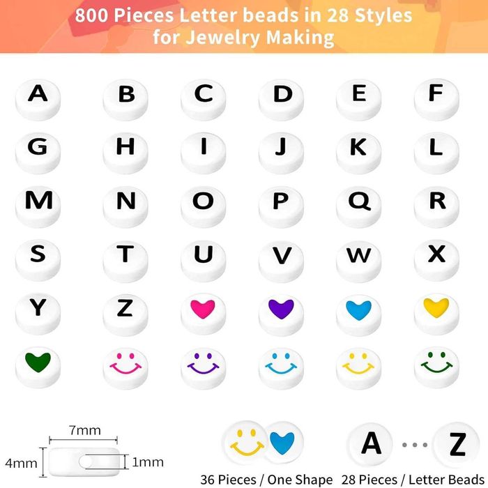 Margele albe rotunde litere negre, 800 buc/set, alfabet A-Z 10 ron/set