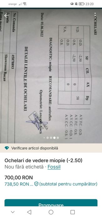 Ochelari de vedere miopie  (-2.5)