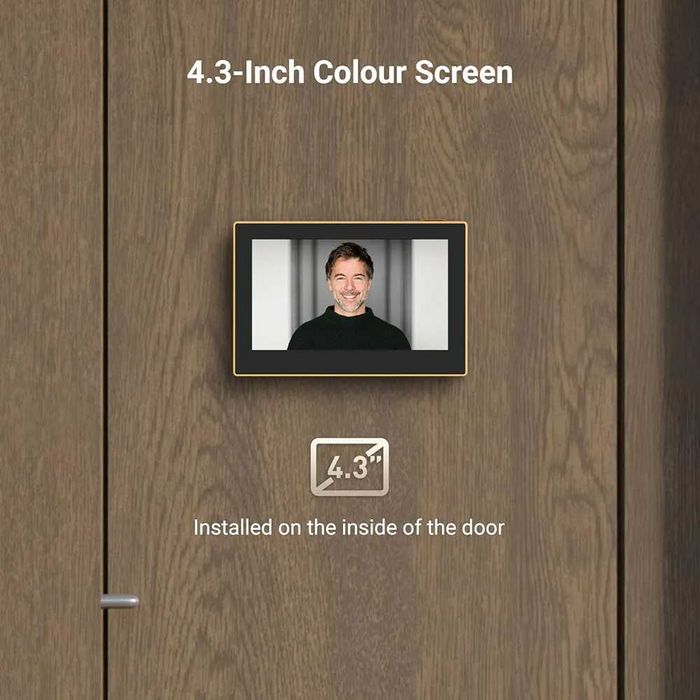 Безжична шпионка за врата EZVIZ CP2 с 4.3" монитор, отвор 14–26 мм...