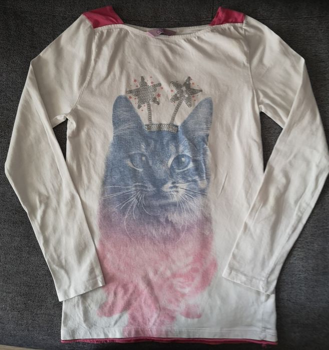 Set haine fete, hanorac fermoar, colanti evazati, bluza pisica, 164