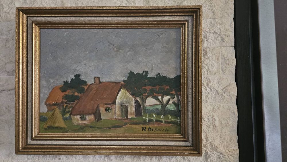 Красива картина с къщи. Масло.